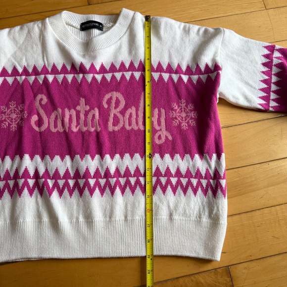 Pretty Little Thing Santa Baby Long Sleeve Crop Pink White Sweater Size M - Picture 6 of 8